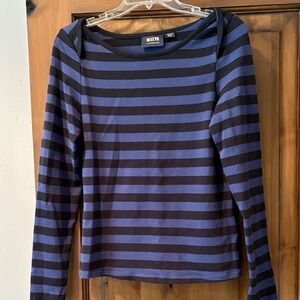 Navy and Black Striped Long-Sleeve Blouse